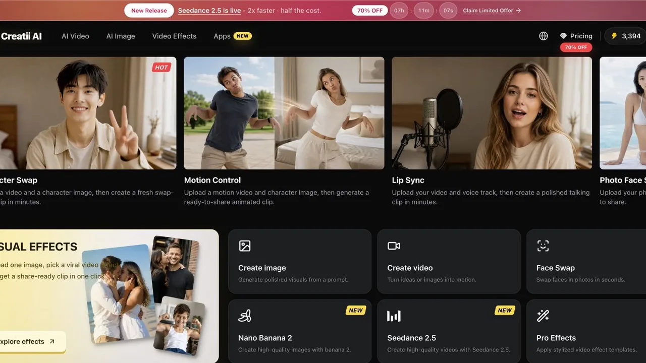 Creatii AI — Create publish-ready AI videos, images, and effects with leading models.