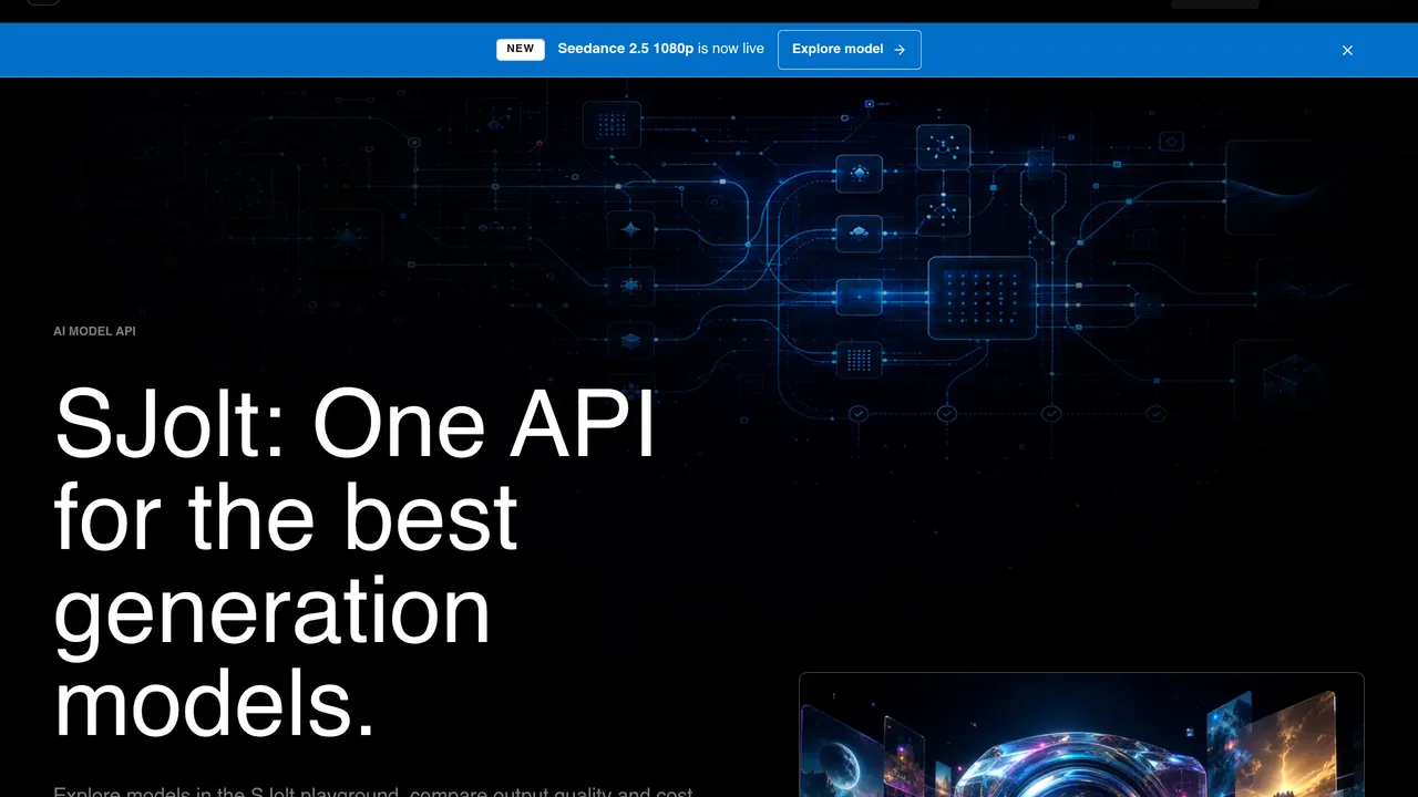 SJolt — SJolt is an API platform that enables developers and creators to explore and integrate advanced image, video and text generation models seamlessly into their applications.