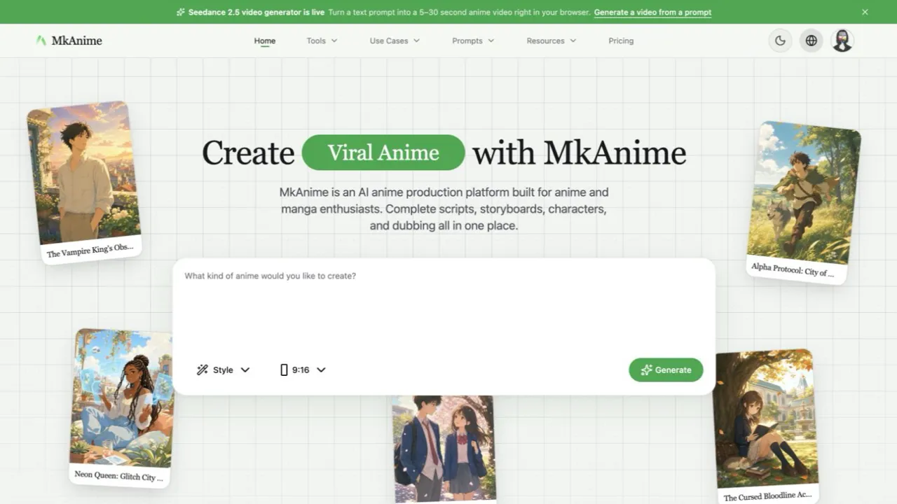 MkAnime — Create complete anime shorts from one story idea