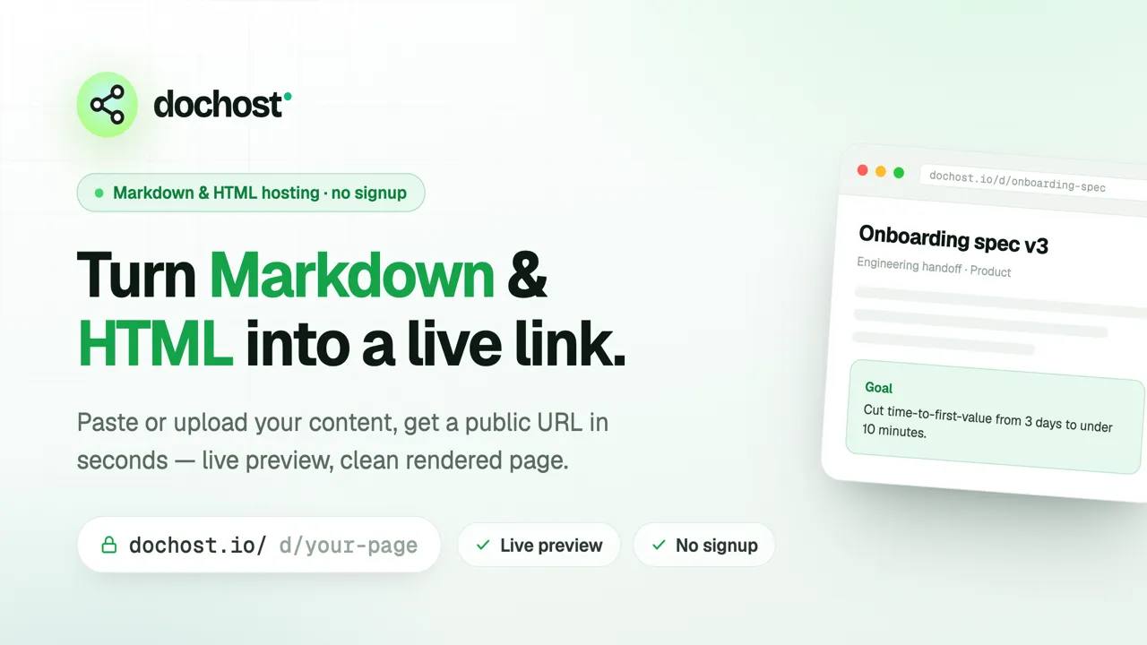 dochost — Paste HTML or Markdown and get a shareable link in seconds, no signup