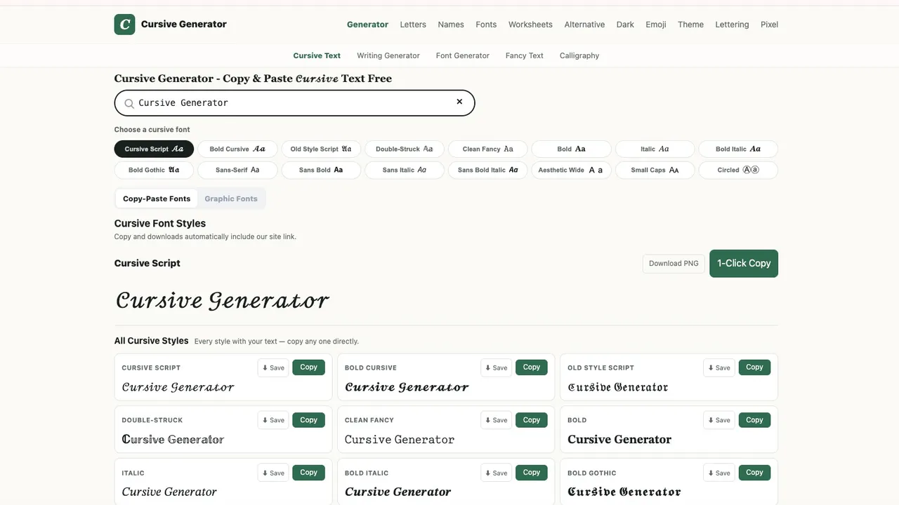 Cursive Generator — Convert text to stylish cursive fonts for instant copy and paste