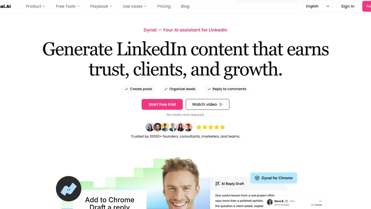 Dynal AI — Dynal AI is a LinkedIn personal branding tool with a web workspace for content creation and a browser extension for AI-assisted replies.
