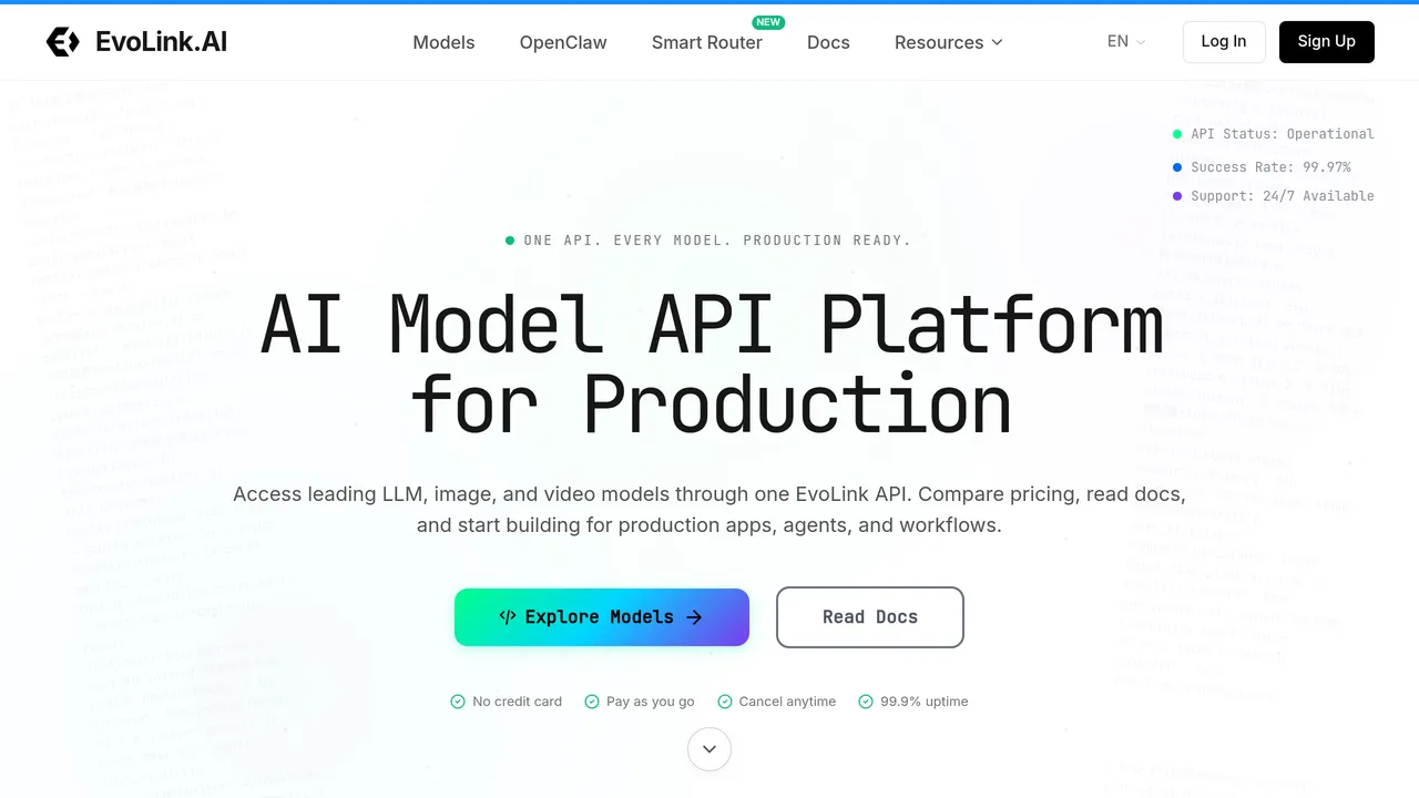 EvoLink — EvoLink is a unified AI model API platform for developers building production apps, agents, and workflows. Access leading LLM, image, video, and audio models through one API