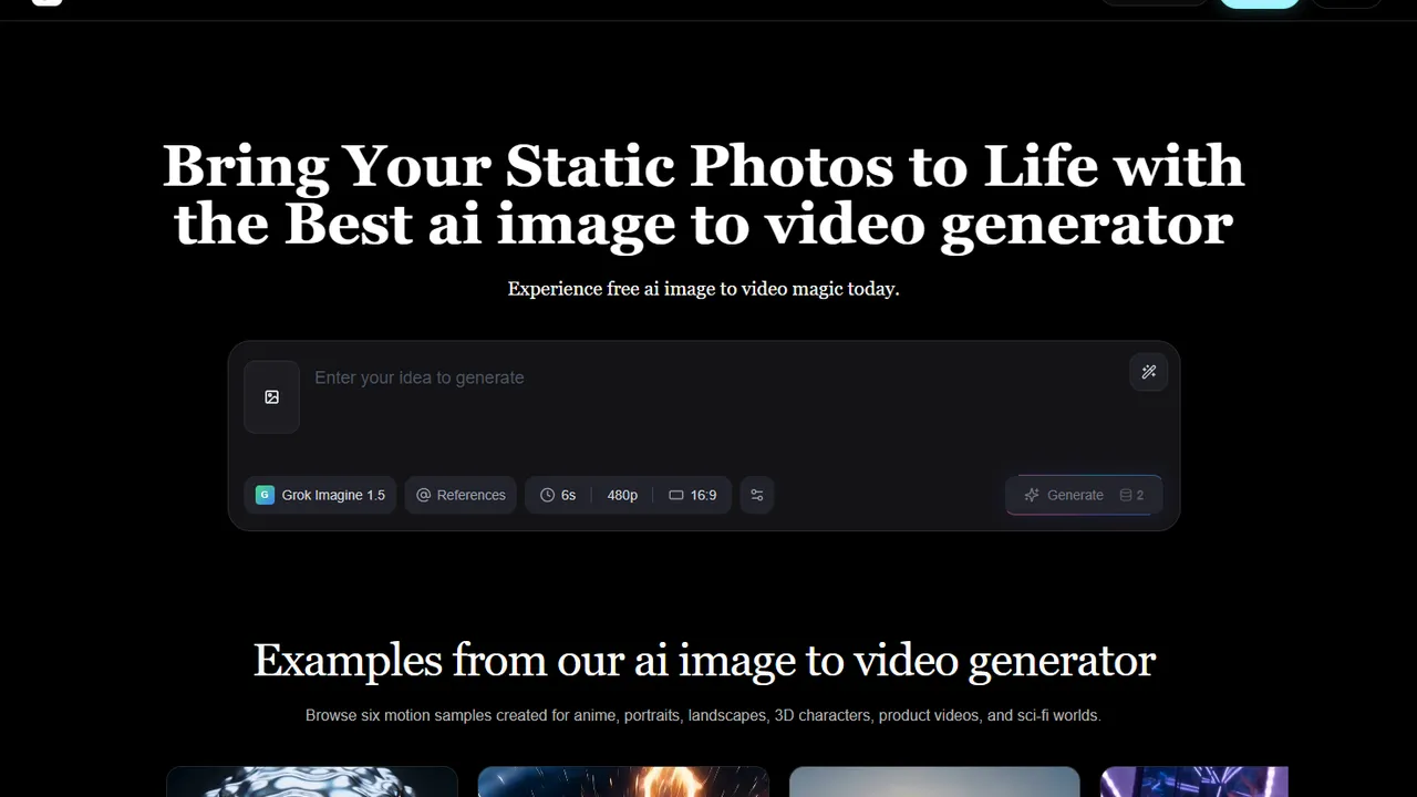 image to video generator — This AI image-to-video generator turns still photos into smooth, cinematic animated footage easily.