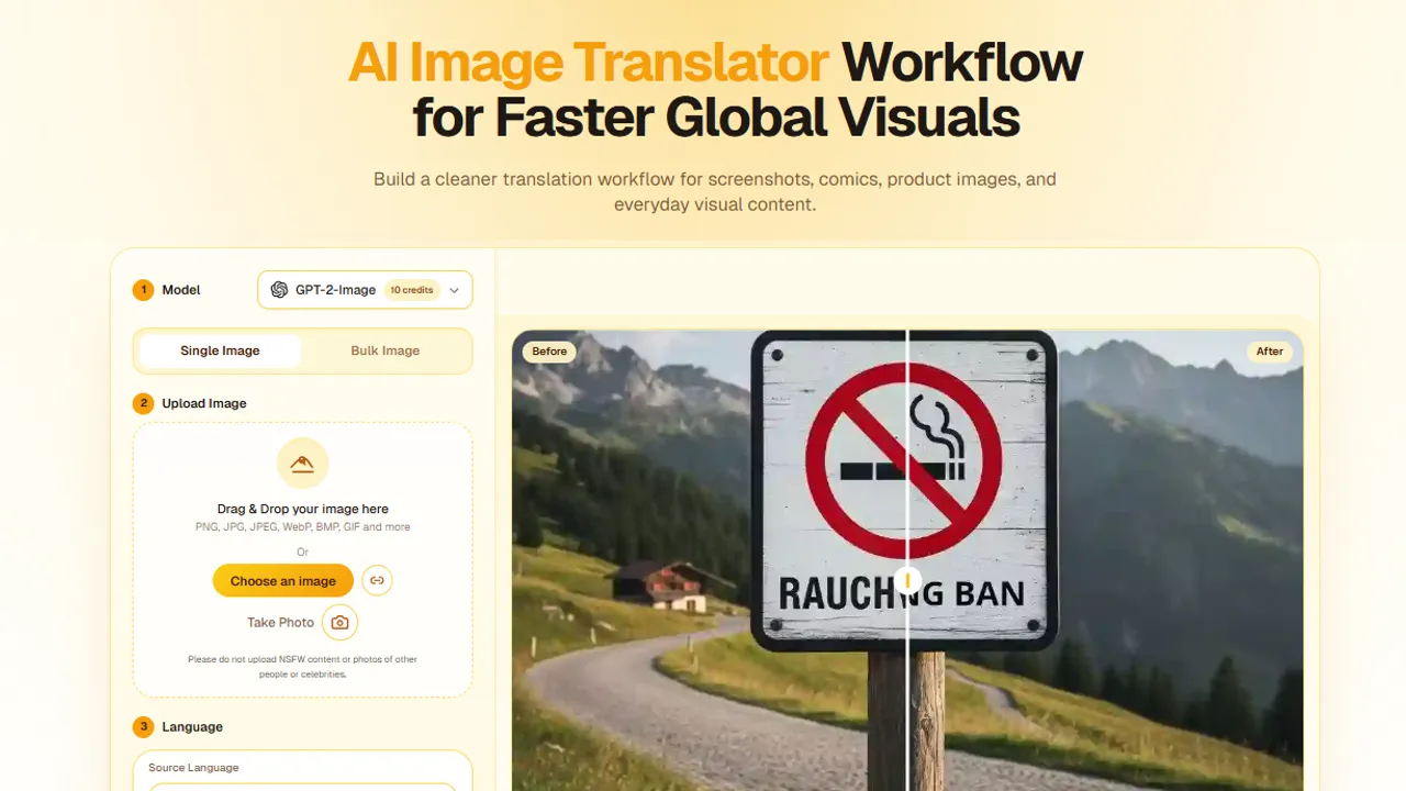 Image Translator Pixel-Perfect — AI Image Translator is an advanced tool that utilizes AI to translate text within images while preserving layout and design, making it ideal for various visual content needs.