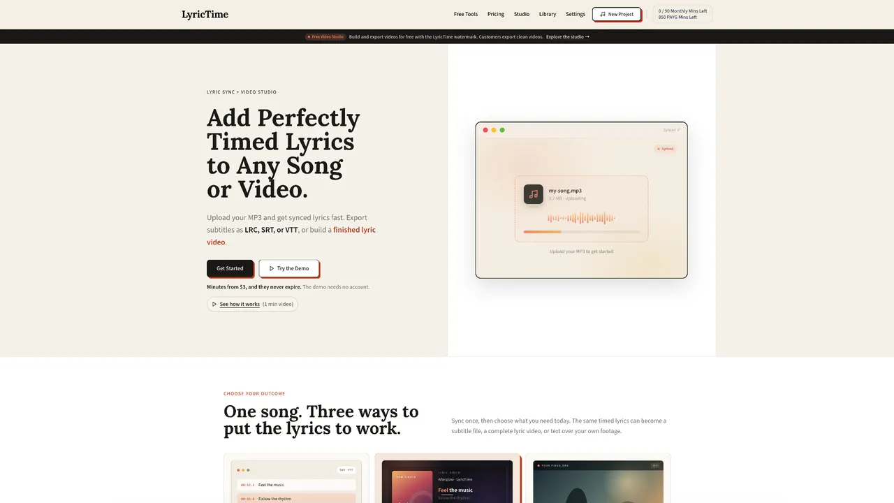 LyricTime — Any song → synced lyrics, subtitles, and a lyric video
