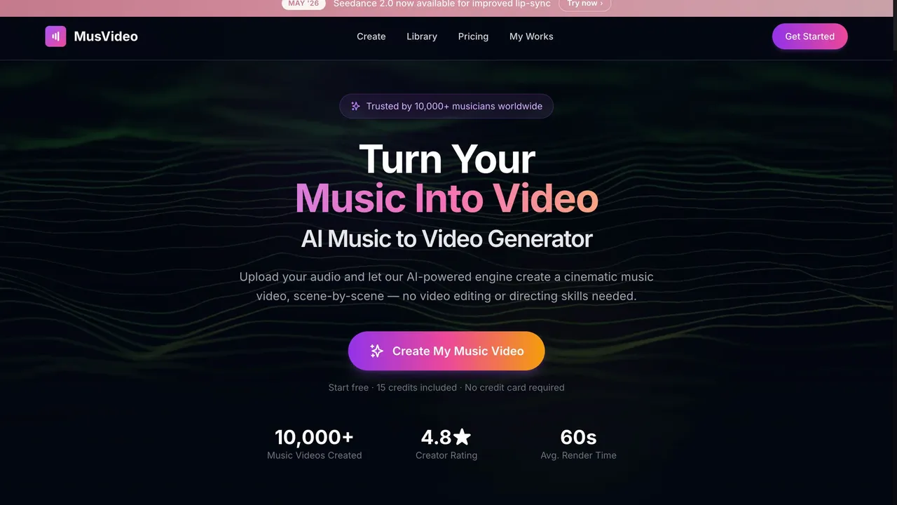 MusVideo — MusVideo is the AI music to video generator that turns your audio tracks into cinematic music videos. Upload your music and let AI create stunning, scene-by-scene visuals. 