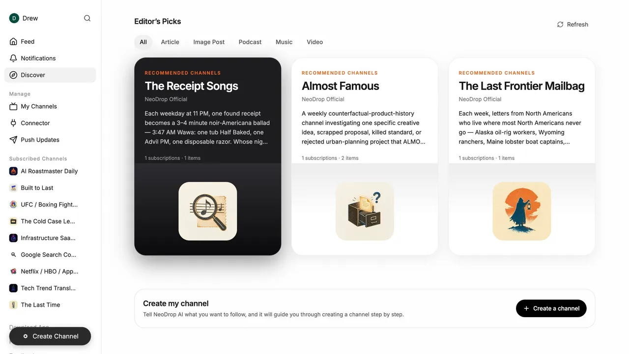 NeoDrop — Neodrop is the only continuous information tracking platform that allows users to fully customize the way content is produced.  Invitation Code: JUHEZ2