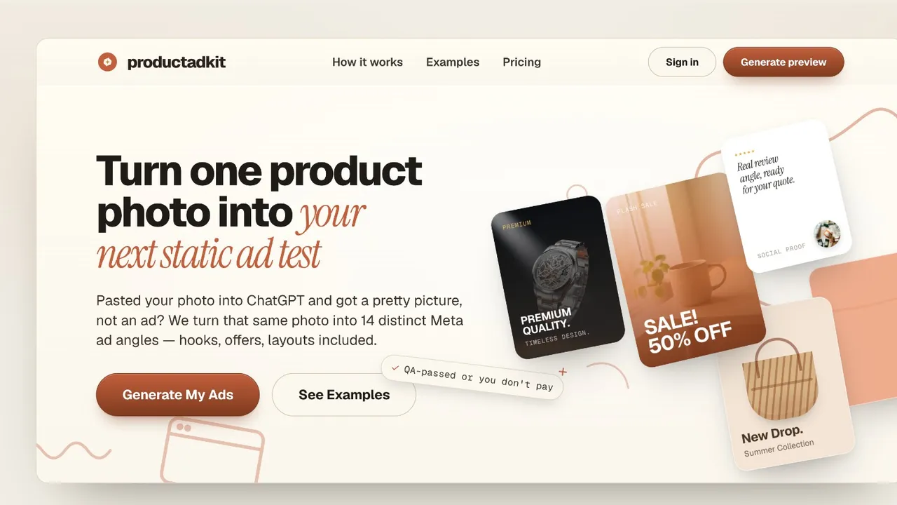 ProductAdKit — ai ads, ad generator, facebook ads, instagram ads, product ads, shopify ads, d2c marketing, ecommerce ads, ad creatives, social media ads, meta ads, ai marketing, AI ad generator, 