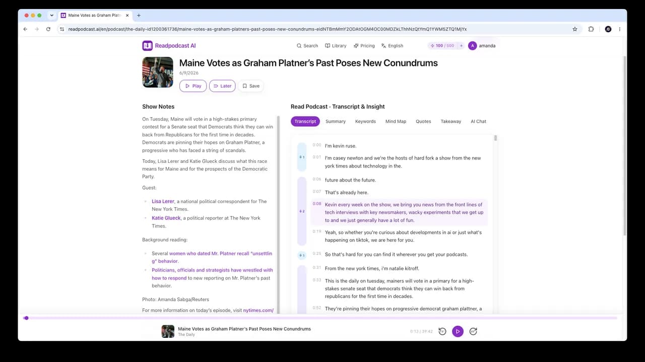 Readpodcast AI — Readpodcast AI is an AI tool that helps people read any podcast they love and get more out of every episode.