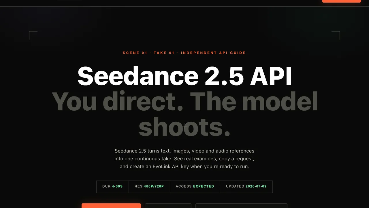 Seedance 2.5 API — Seedance25API.io is an independent website for developers preparing to use the Seedance 2.5 API. It provides API availability updates, expected specifications, real video examples
