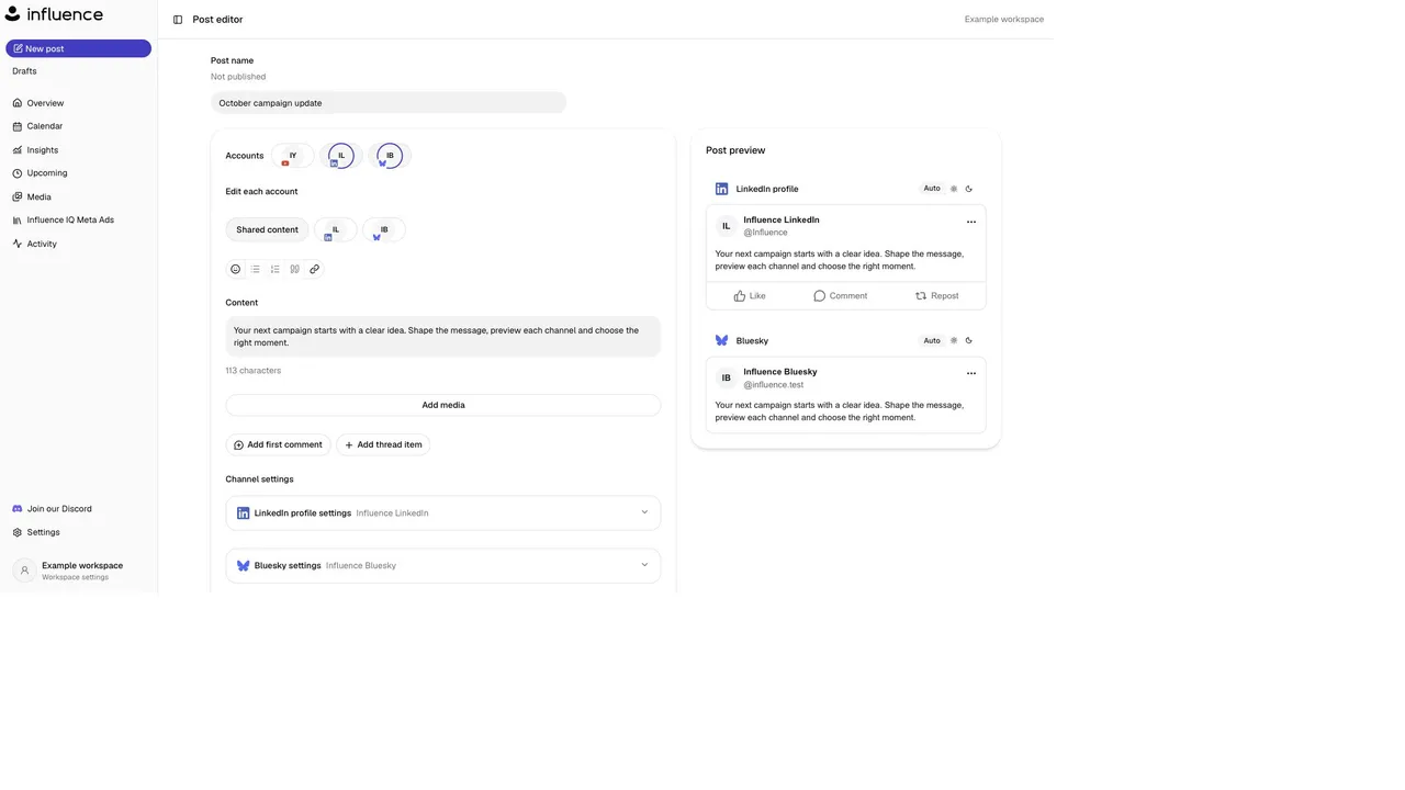 Influence — Plan a week of social posts with AI, then review the schedule