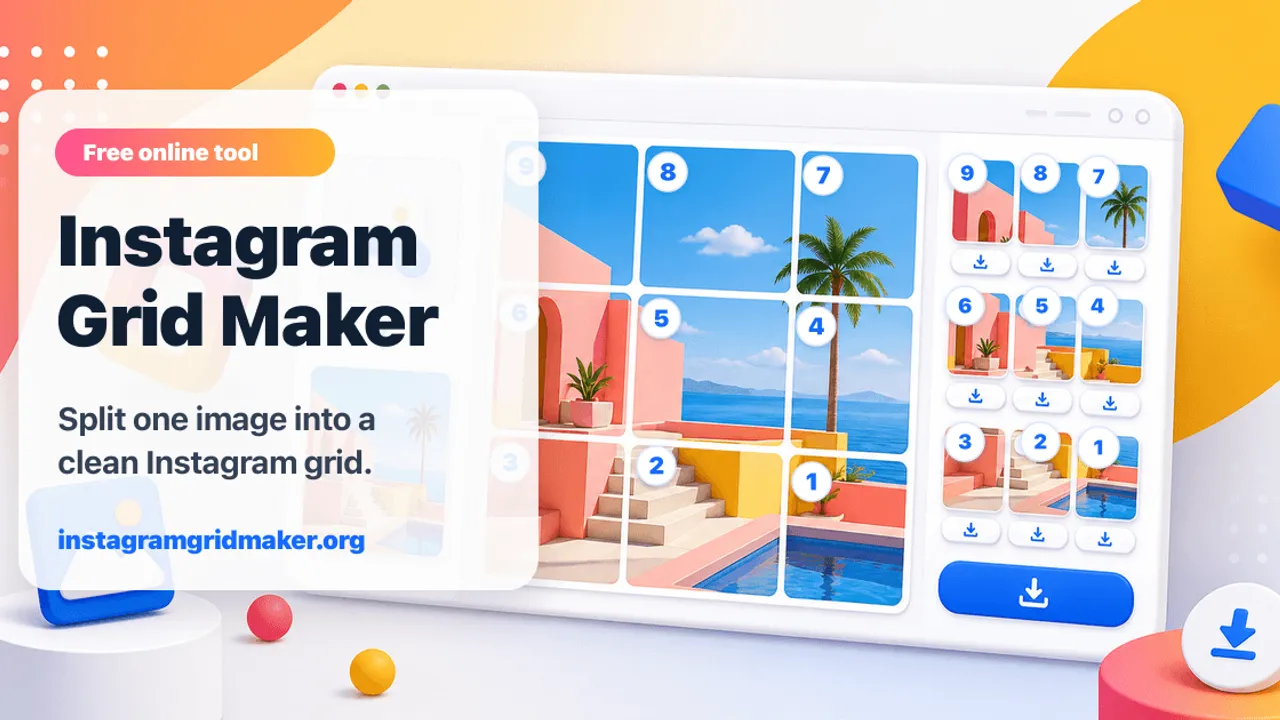 Instagram Grid Maker — Split one image into numbered tiles for Instagram profile grids and carousels