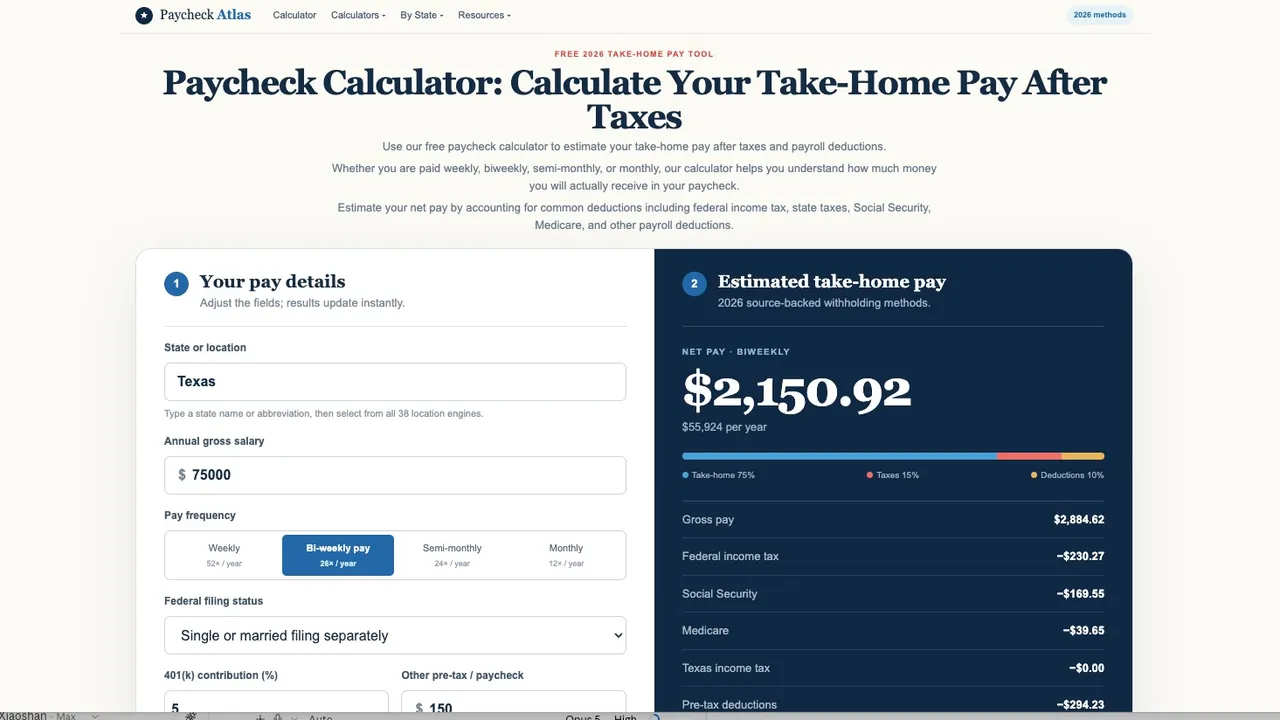 Paycheck Calculator — Estimate your take-home pay after federal and state taxes, Social Security, and Medicare