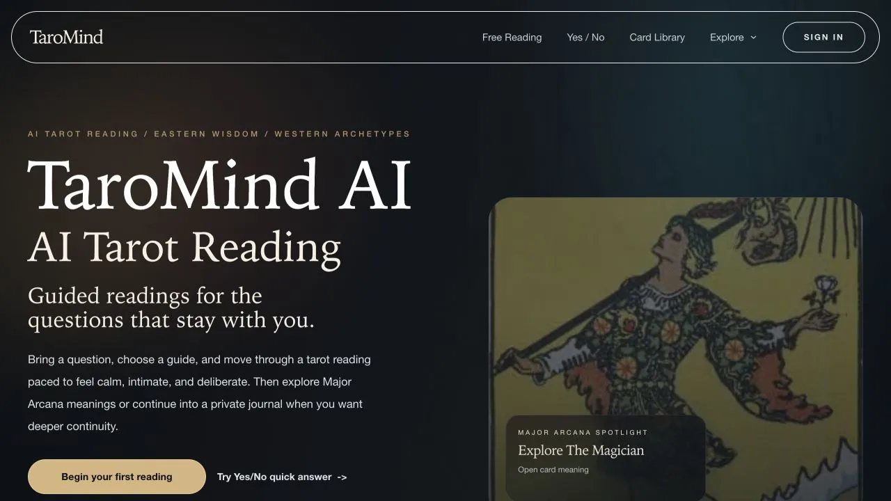 TaroMind AI — Free tarot reflection tools with optional AI-guided readings